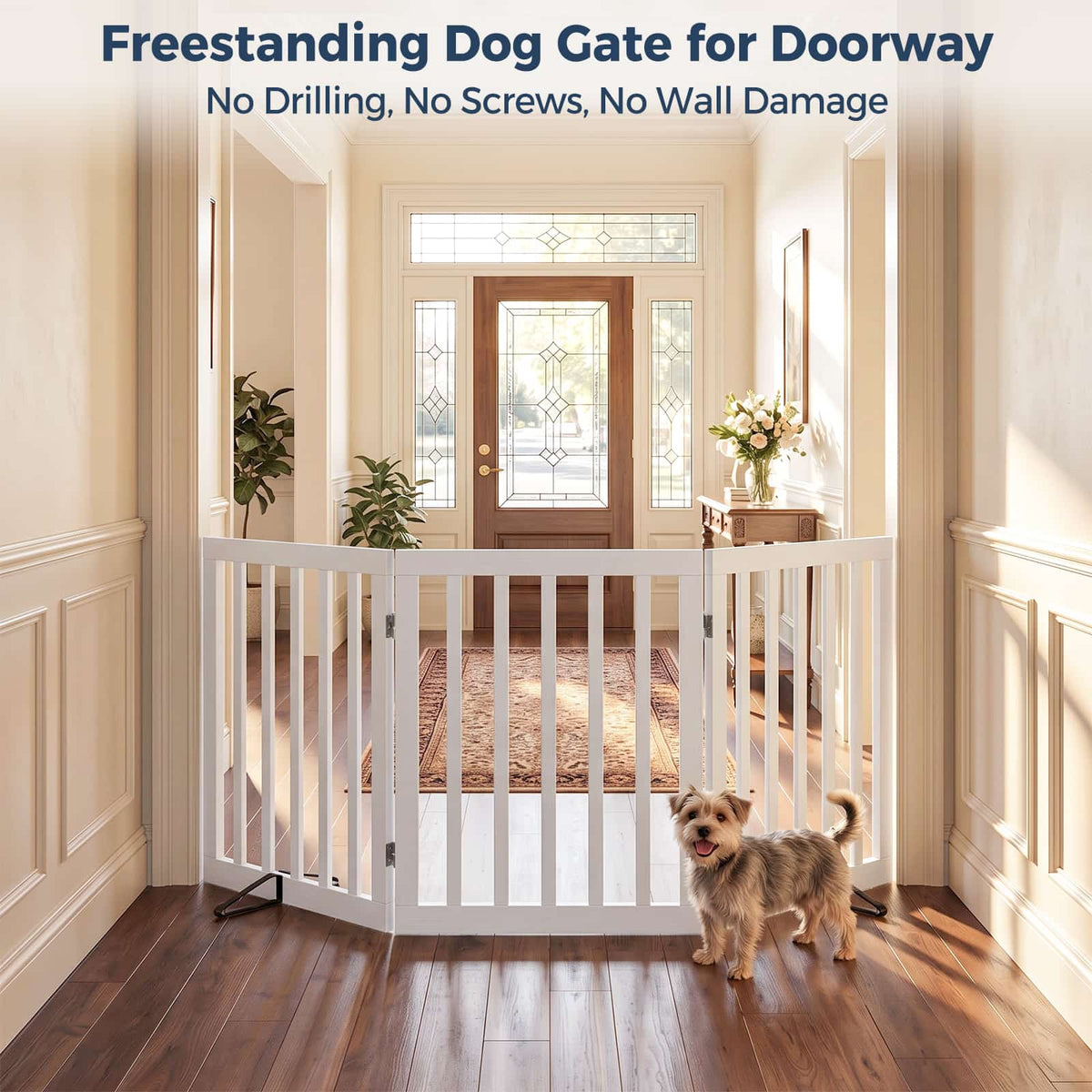 Dog Gate Indoor, Bamboo Freestanding Pet Gate, 24”H