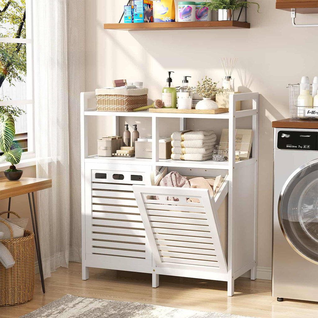Tilt Out Laundry Hamper Cabinet, Bamboo Double Laundry Hamper