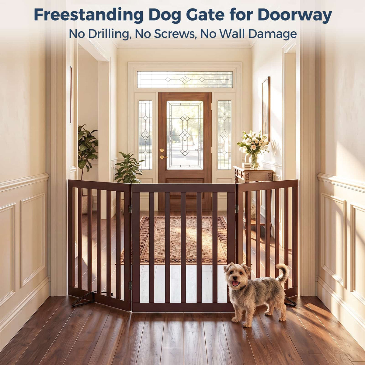 Dog Gate Indoor, Bamboo Freestanding Pet Gate, 24”H