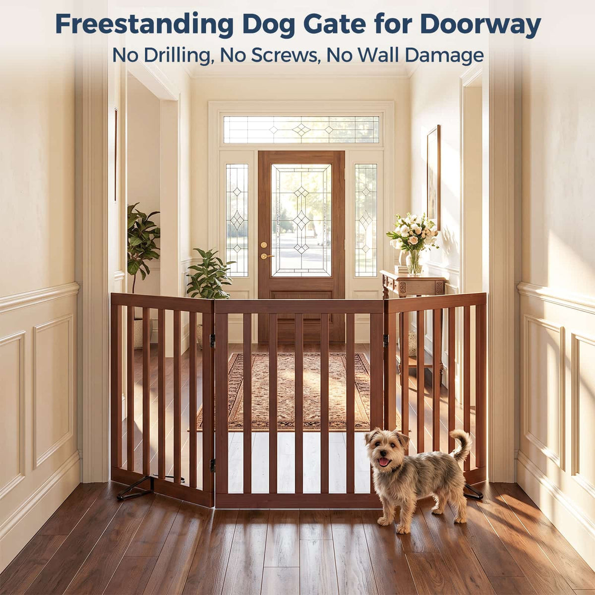Dog Gate Indoor, Bamboo Freestanding Pet Gate, 24”H