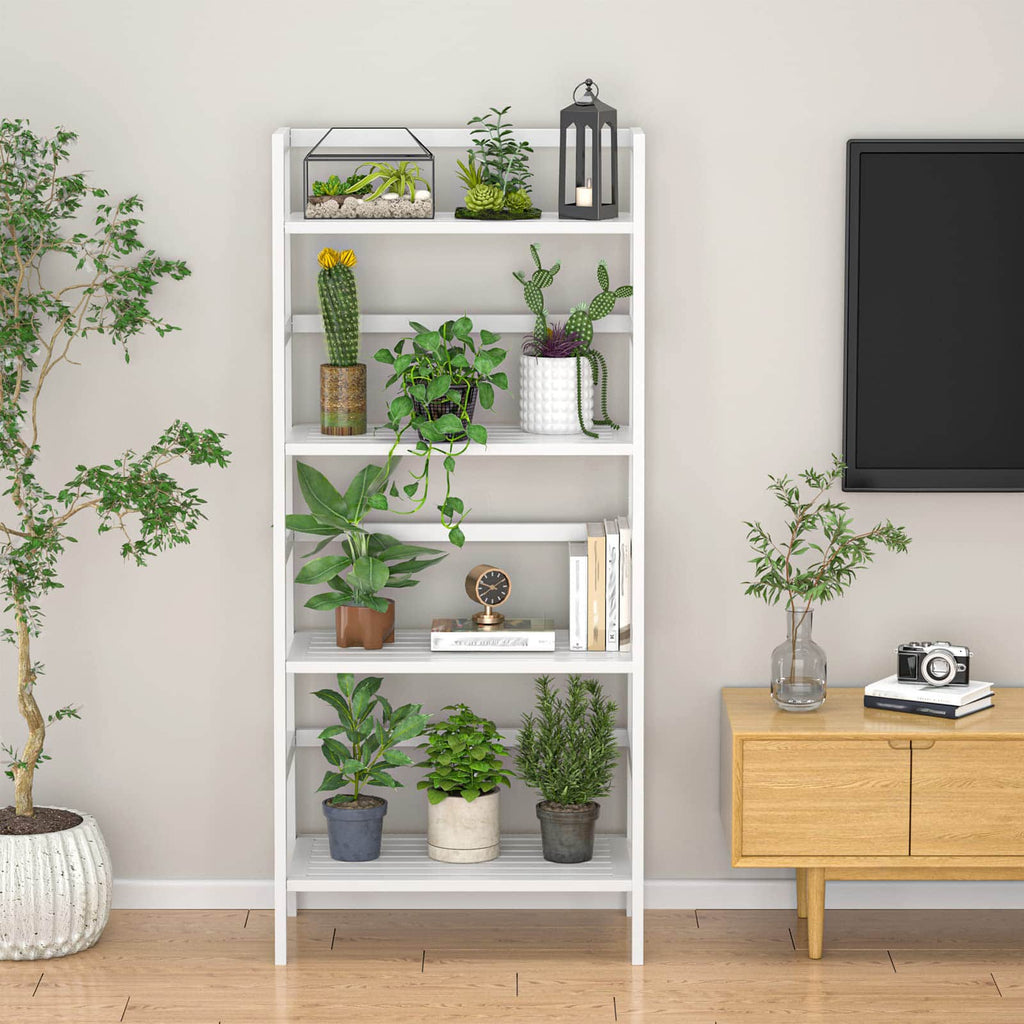 4-Tier Bamboo Ladder Bookshelf Small Bookcase, 49” Tall Open Display Shelves