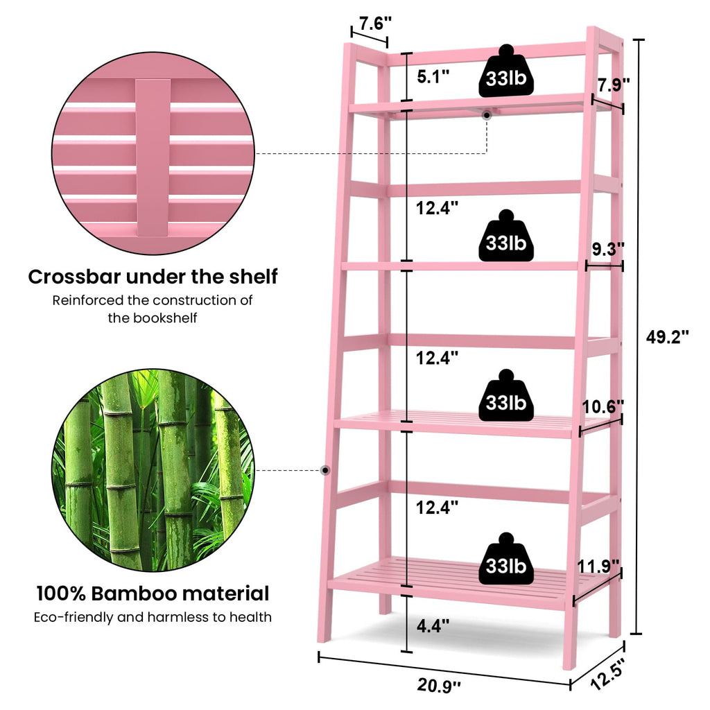 4-Tier Bamboo Ladder Bookshelf Small Bookcase, 49” Tall Open Display Shelves