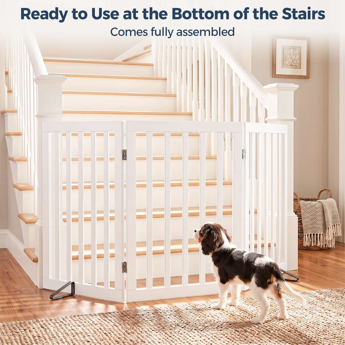 Dog Gate Indoor, Bamboo Freestanding Pet Gate, 24”H