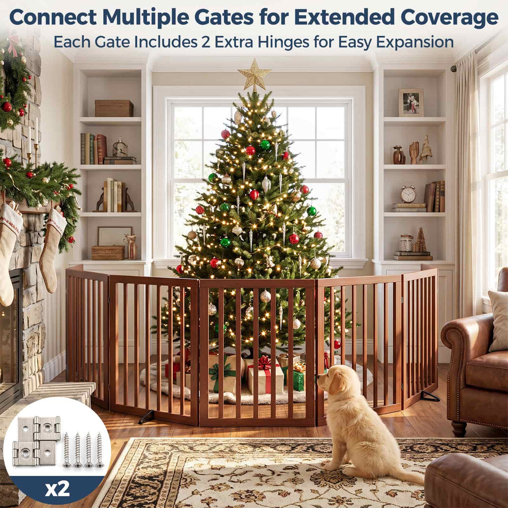Dog Gate Indoor, Bamboo Freestanding Pet Gate, 24”H
