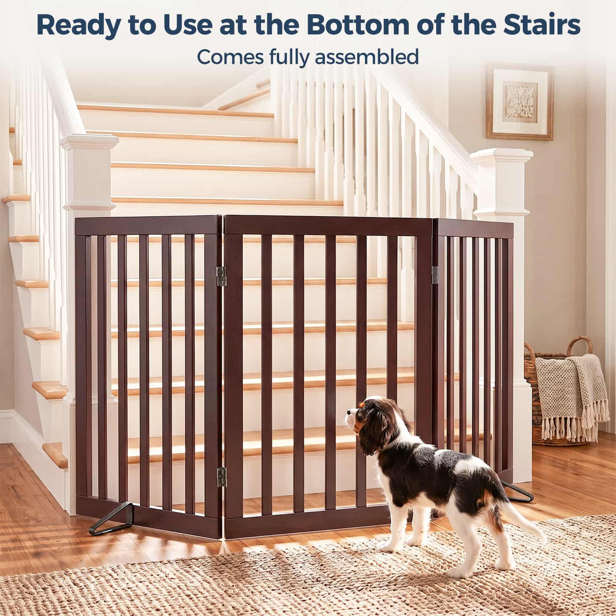 Dog Gate Indoor, Bamboo Freestanding Pet Gate, 24”H