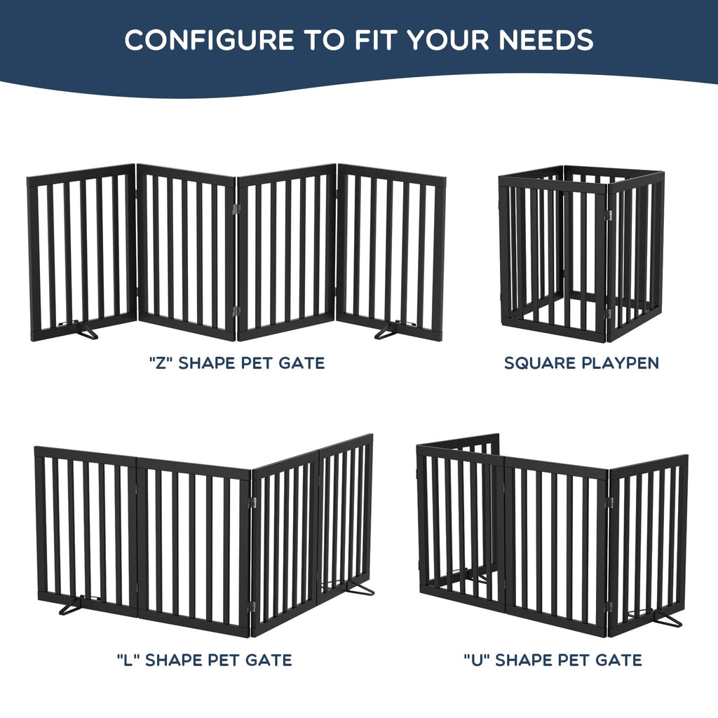Bamboo Freestanding Dog Gate, No Assembly Pet Gate Indoor, 24”H x 75”W Extra Wide Foldable Puppy Barrier Fence with Support Feet for the House, Doorways Stairs, 4 Panels, No Drilling