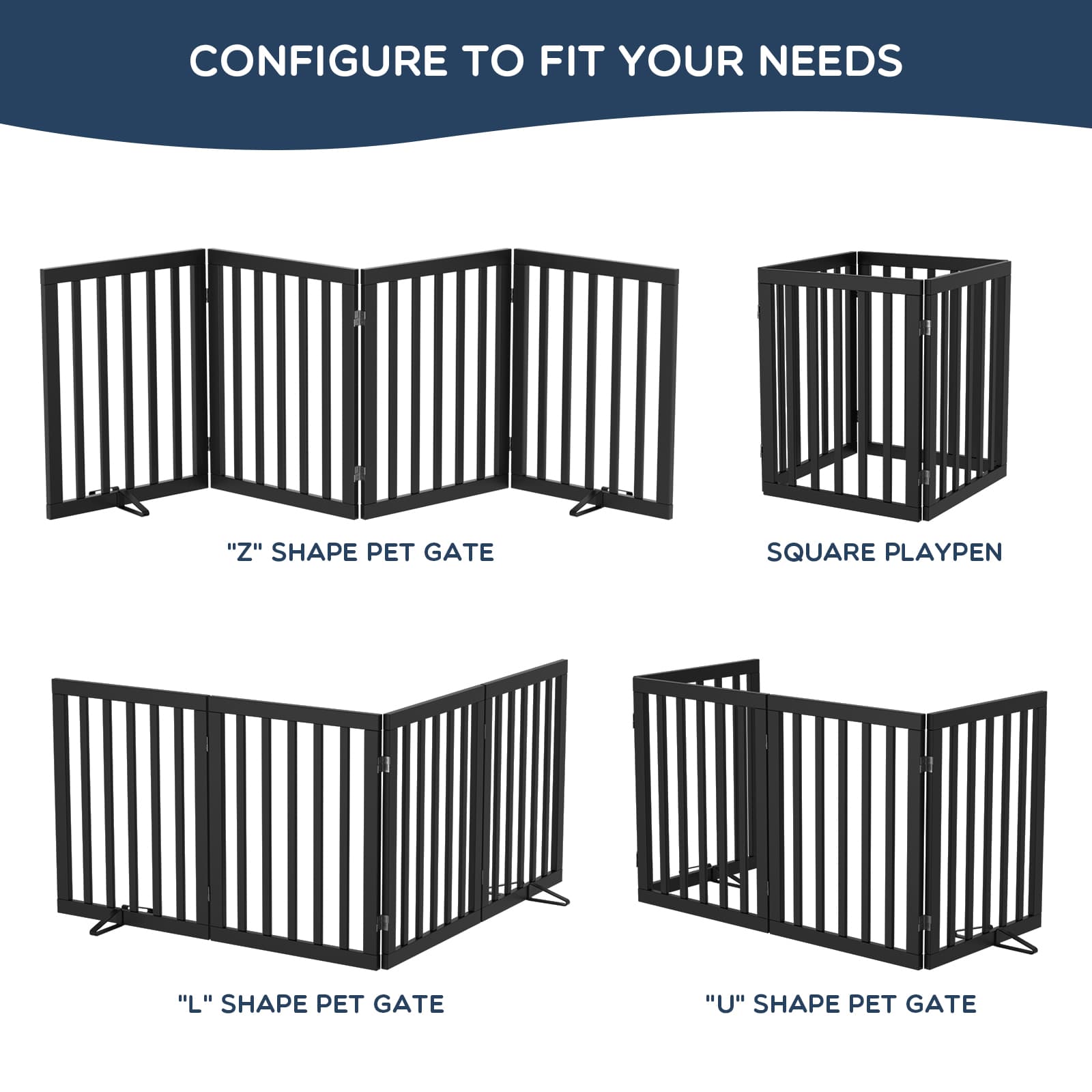 Bamboo Freestanding Dog Gate, No Assembly Pet Gate Indoor, 24”H x 75”W Extra Wide Foldable Puppy Barrier Fence with Support Feet for the House, Doorways Stairs, 4 Panels, No Drilling