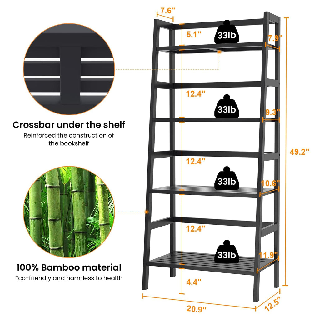 4-Tier Bamboo Ladder Bookshelf Small Bookcase, 49” Tall Open Display Shelves