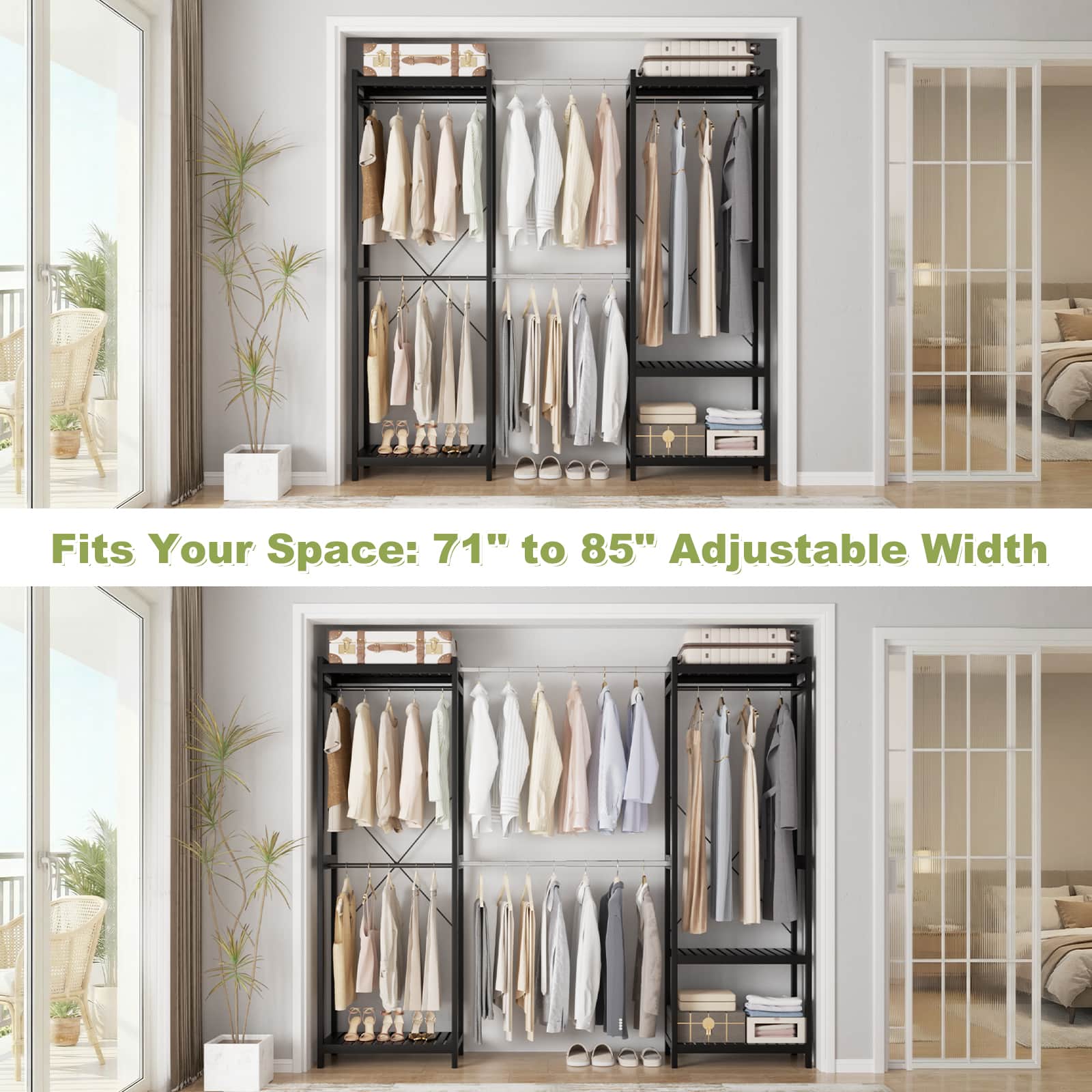 Bamboo Closet System, 71"-91" Expandable Clothing Rack