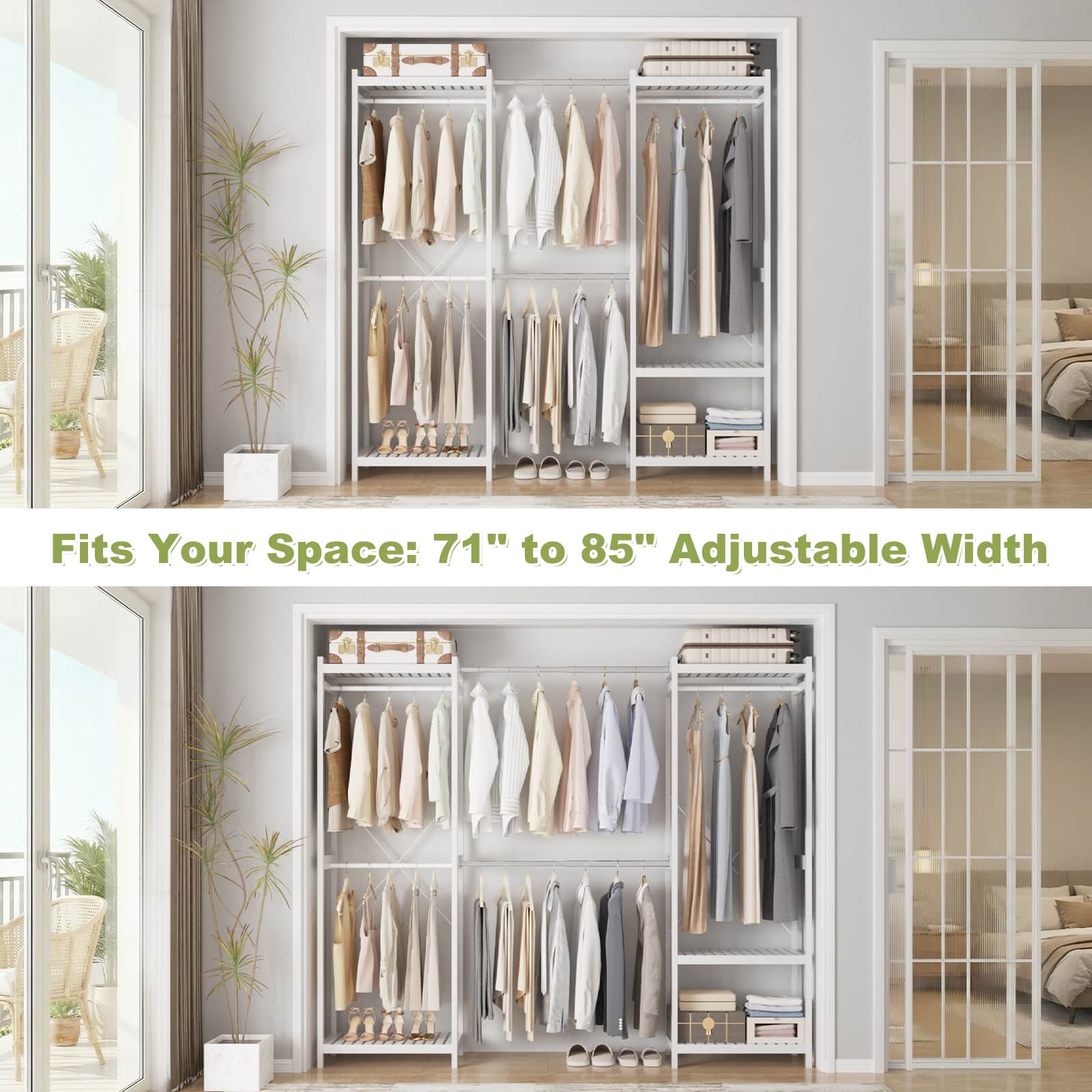 Bamboo Closet System, 71"-91" Expandable Clothing Rack