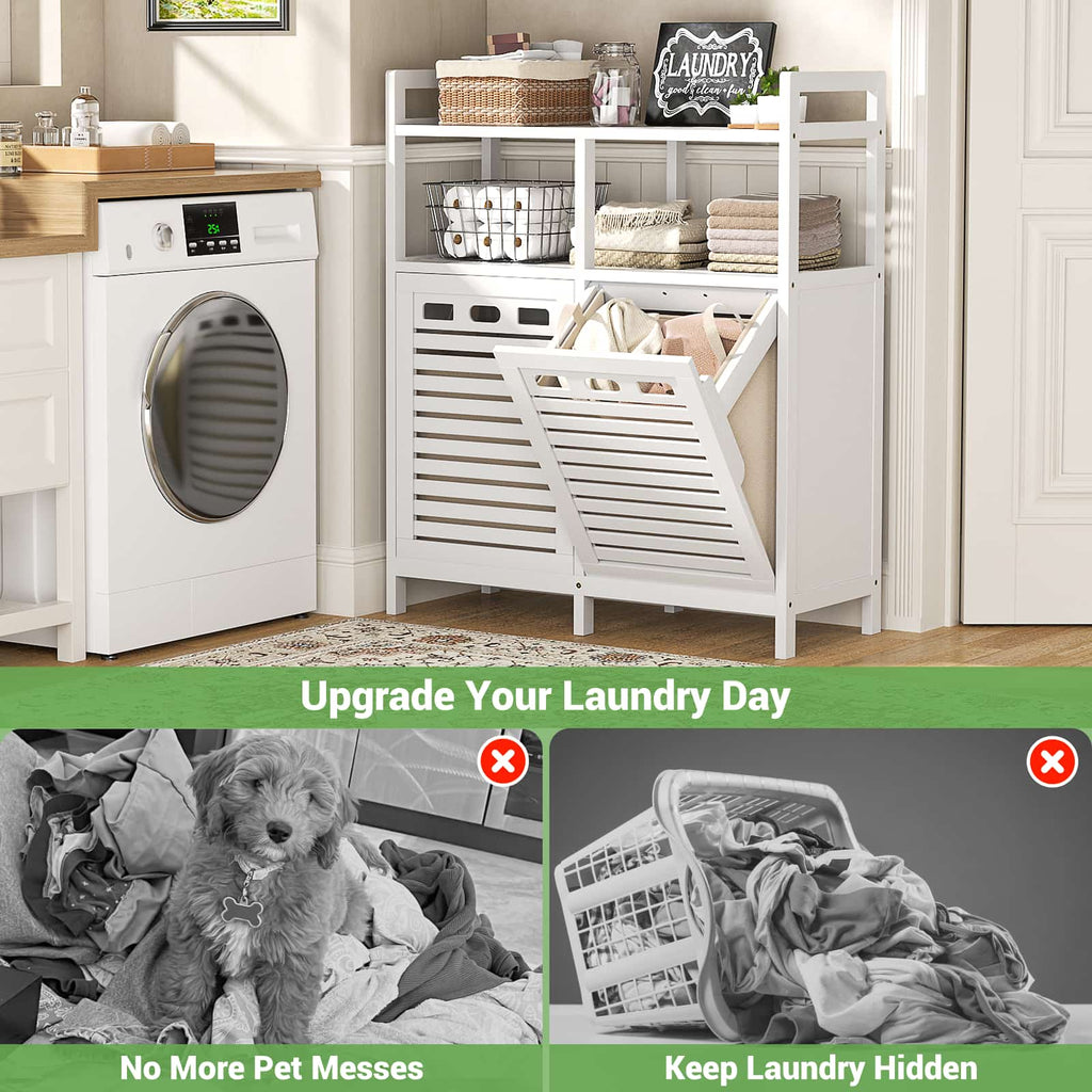 Tilt Out Laundry Hamper Cabinet, Bamboo Double Laundry Hamper