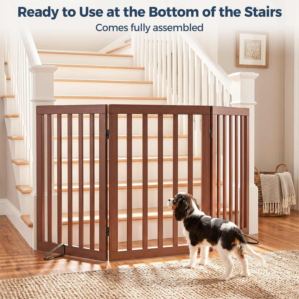 Dog Gate Indoor, Bamboo Freestanding Pet Gate, 24”H