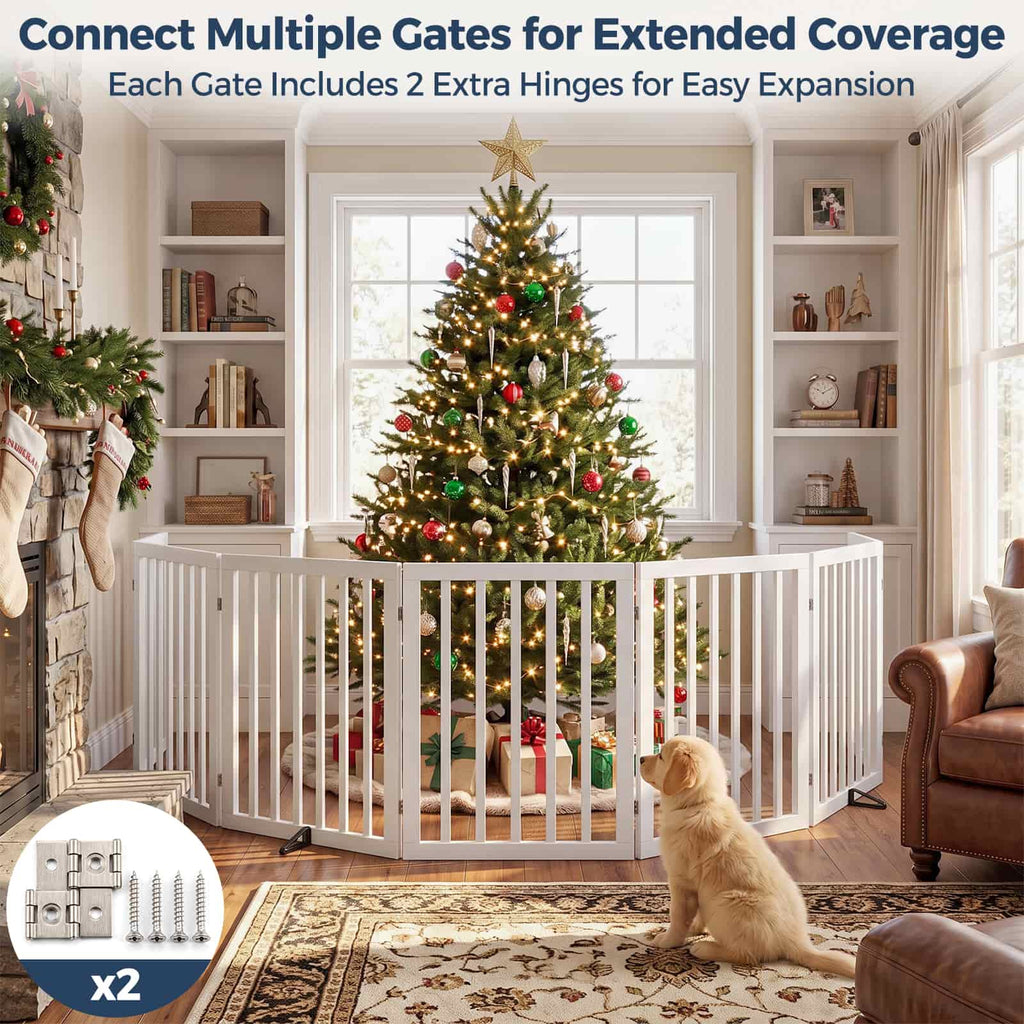 Dog Gate Indoor, Bamboo Freestanding Pet Gate, 24”H
