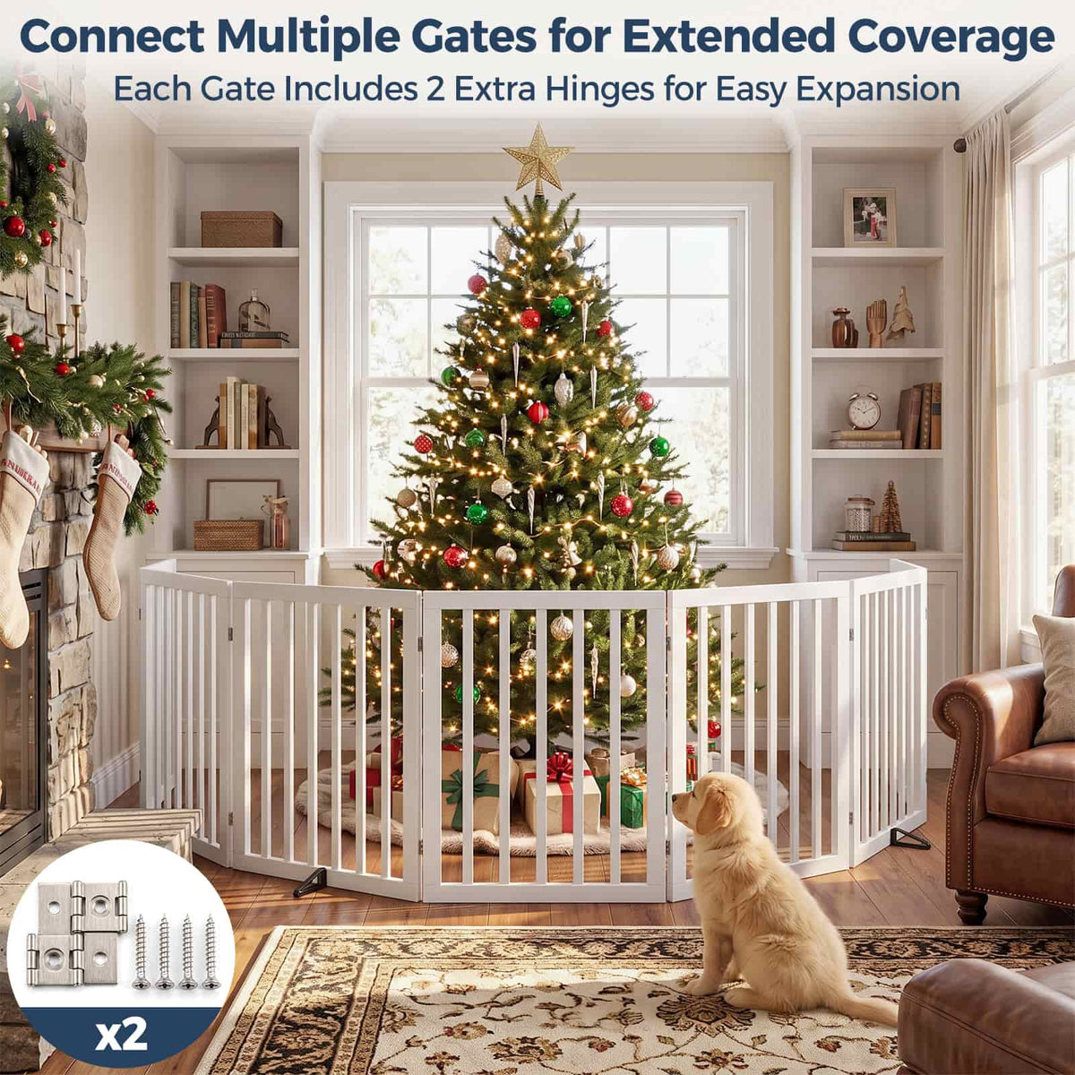 Dog Gate Indoor, Bamboo Freestanding Pet Gate, 24”H