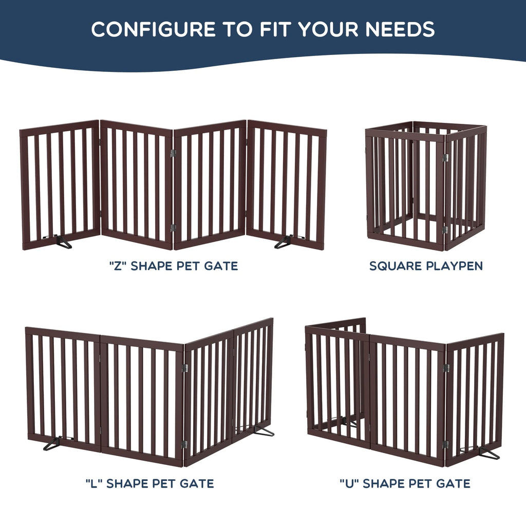 Bamboo Freestanding Dog Gate, No Assembly Pet Gate Indoor, 24”H x 75”W Extra Wide Foldable Puppy Barrier Fence with Support Feet for the House, Doorways Stairs, 4 Panels, No Drilling