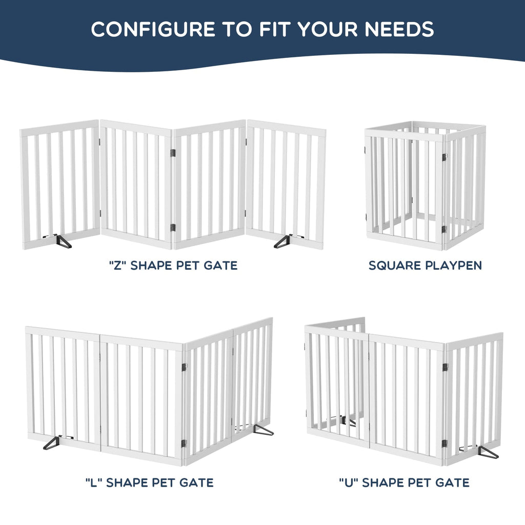 Bamboo Freestanding Dog Gate, No Assembly Pet Gate Indoor, 24”H x 75”W Extra Wide Foldable Puppy Barrier Fence with Support Feet for the House, Doorways Stairs, 4 Panels, No Drilling