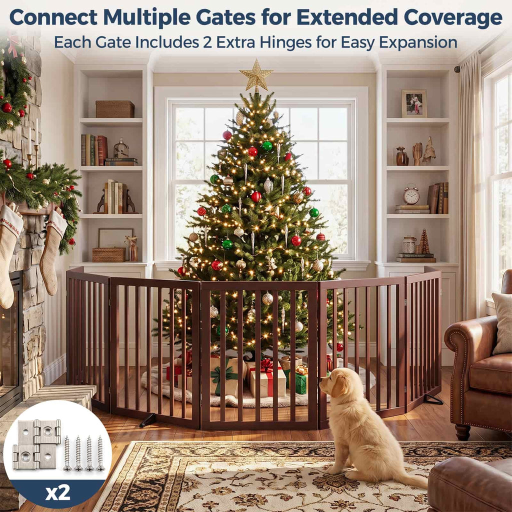 Dog Gate Indoor, Bamboo Freestanding Pet Gate, 24”H