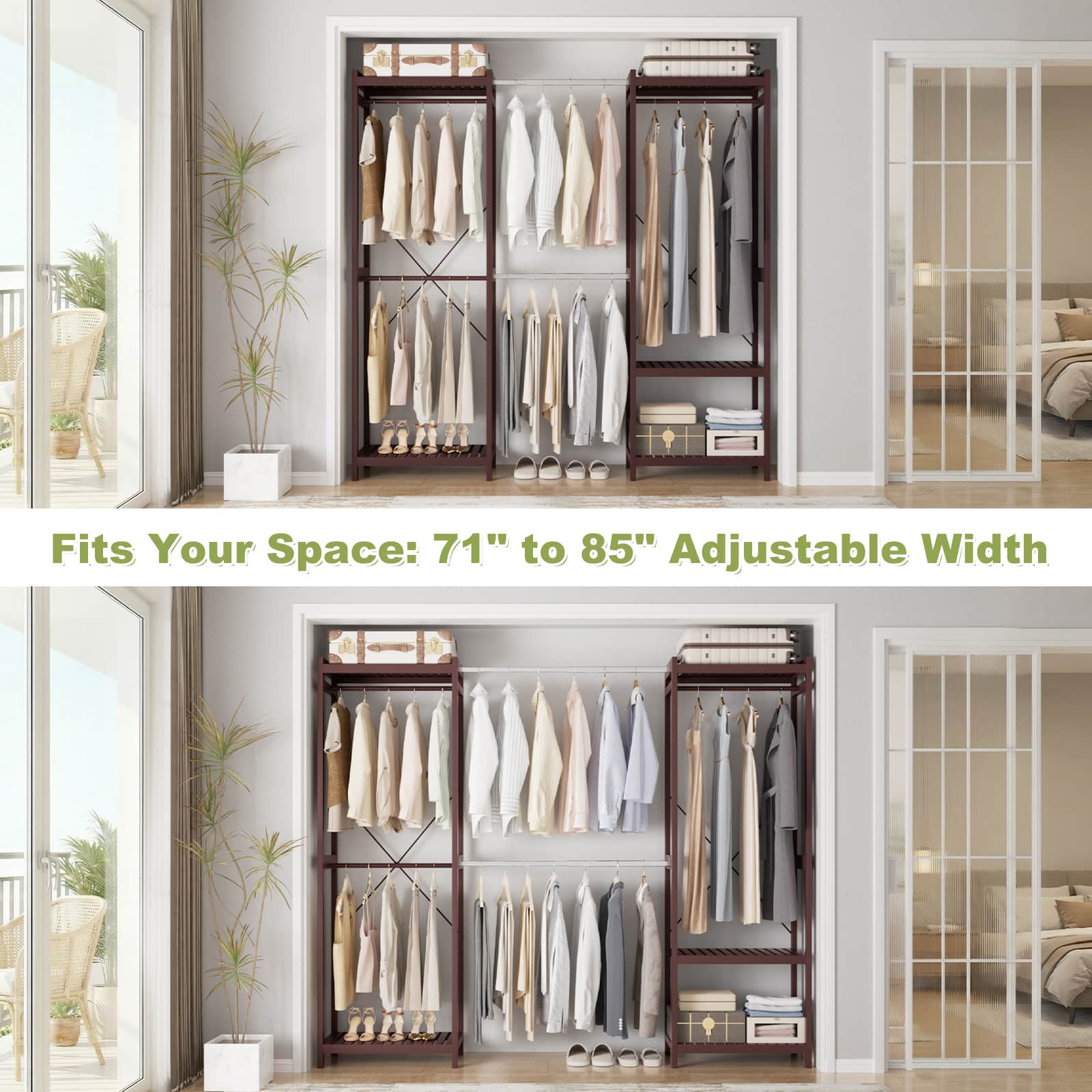 Bamboo Closet System, 71"-91" Expandable Clothing Rack