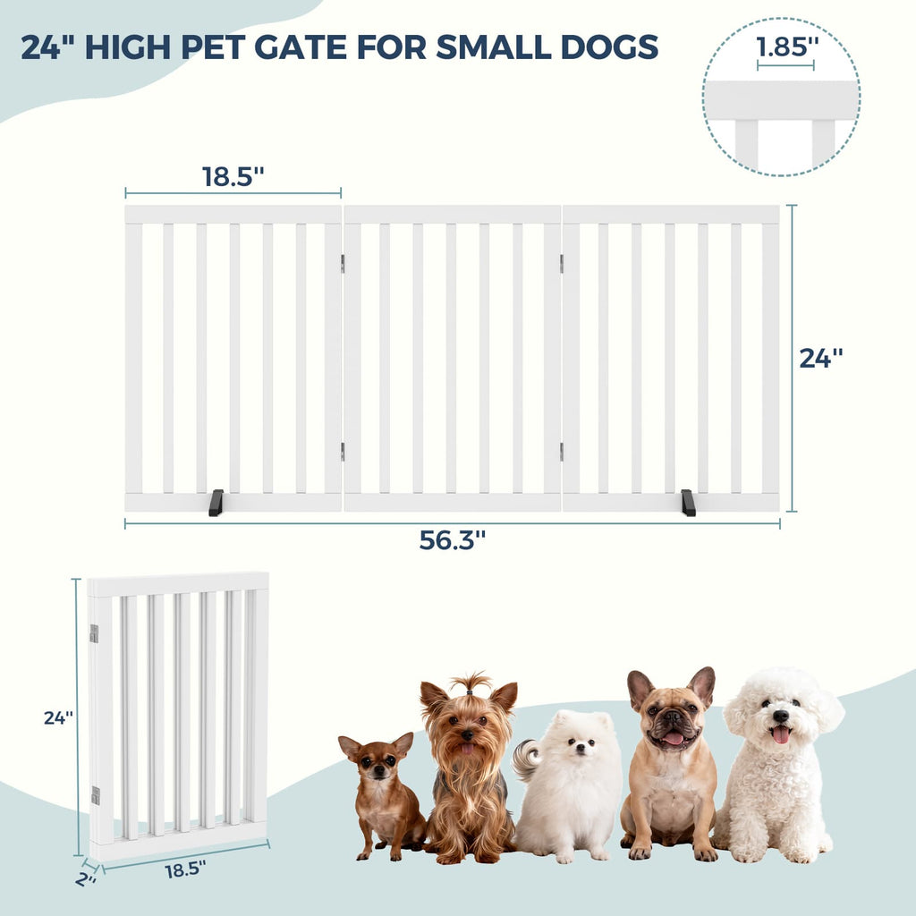 Dog Gate Indoor, Bamboo Freestanding Pet Gate, 24”H