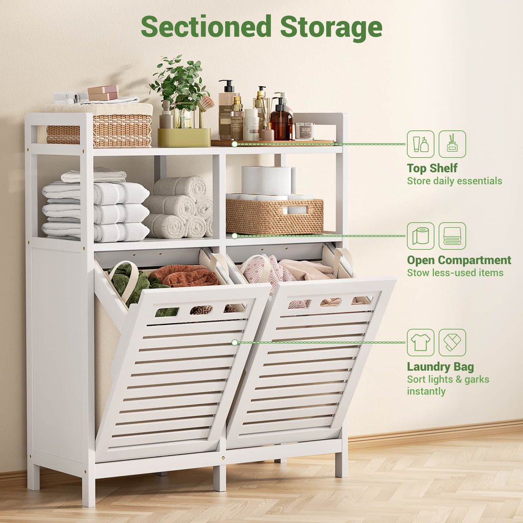 Tilt Out Laundry Hamper Cabinet, Bamboo Double Laundry Hamper