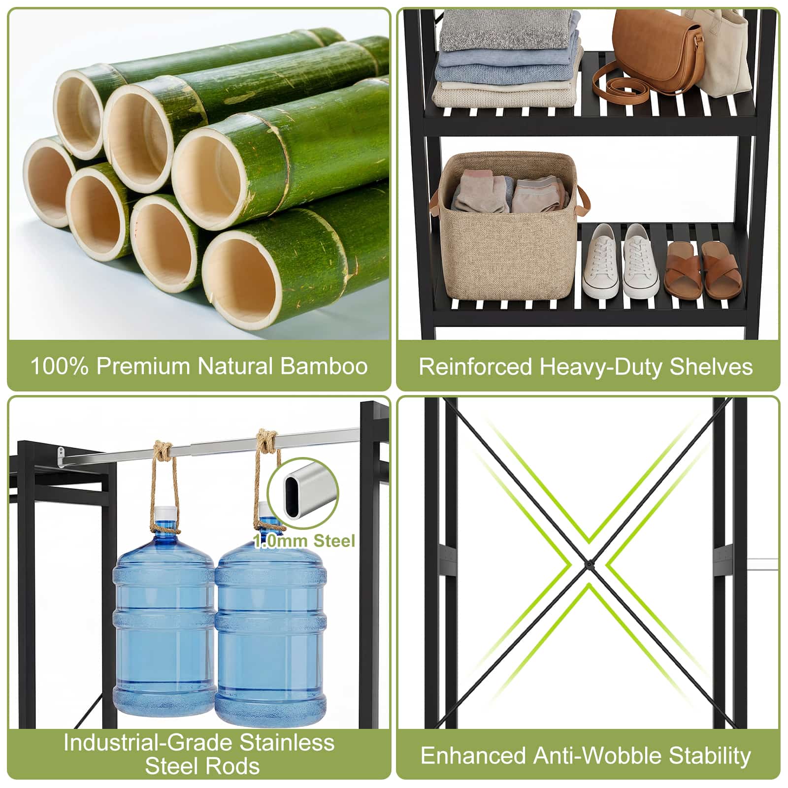 Bamboo Closet System, 71"-91" Expandable Clothing Rack