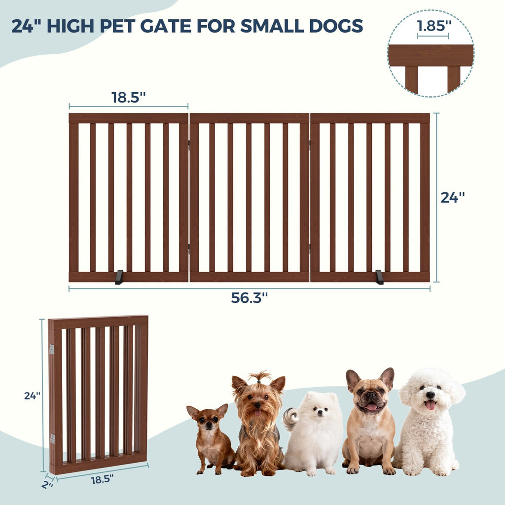 Dog Gate Indoor, Bamboo Freestanding Pet Gate, 24”H