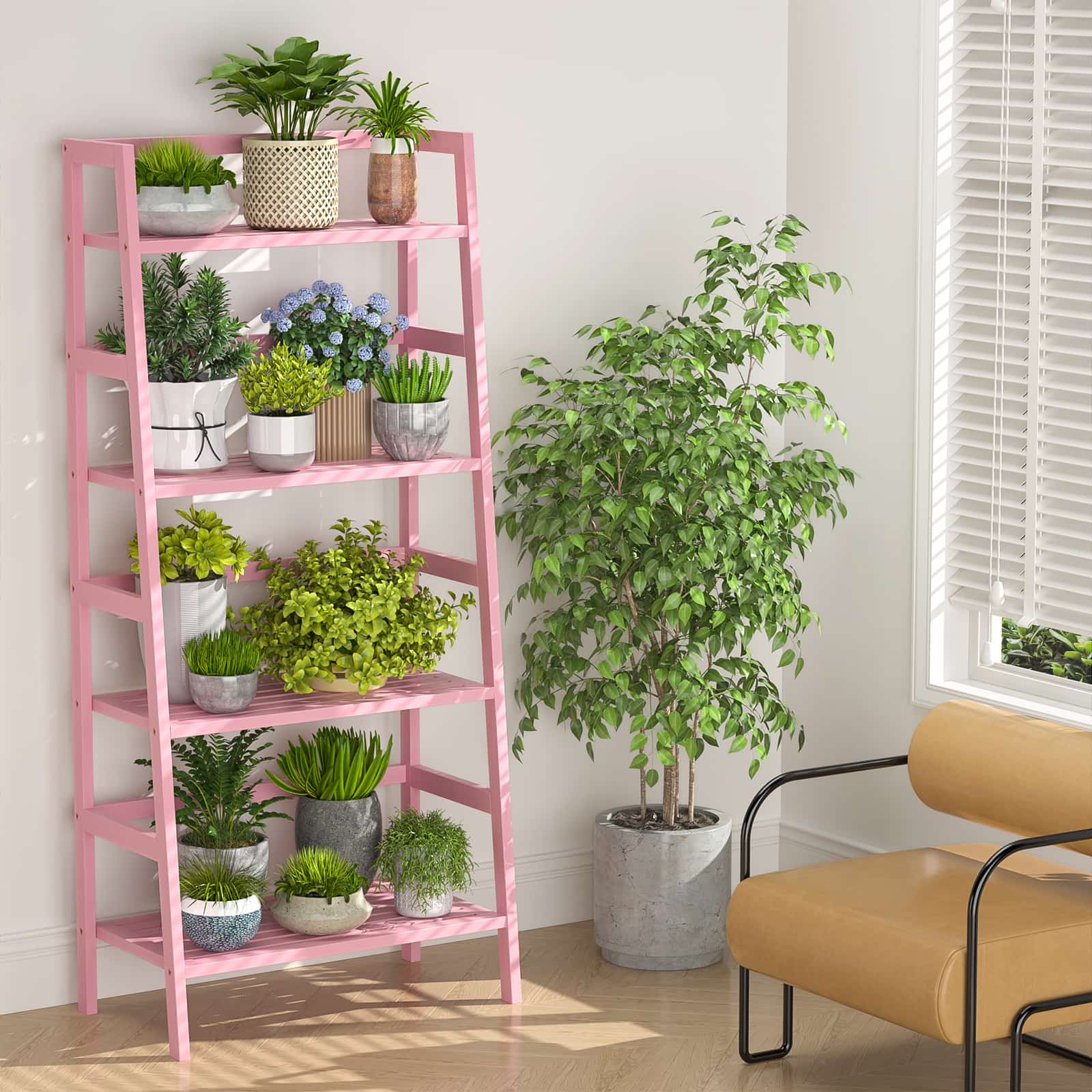 4-Tier Bamboo Ladder Bookshelf Small Bookcase, 49” Tall Open Display Shelves