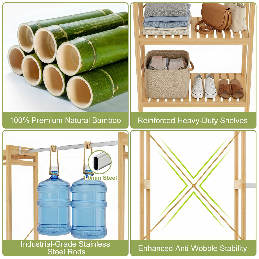 Bamboo Closet System, 71"-91" Expandable Clothing Rack