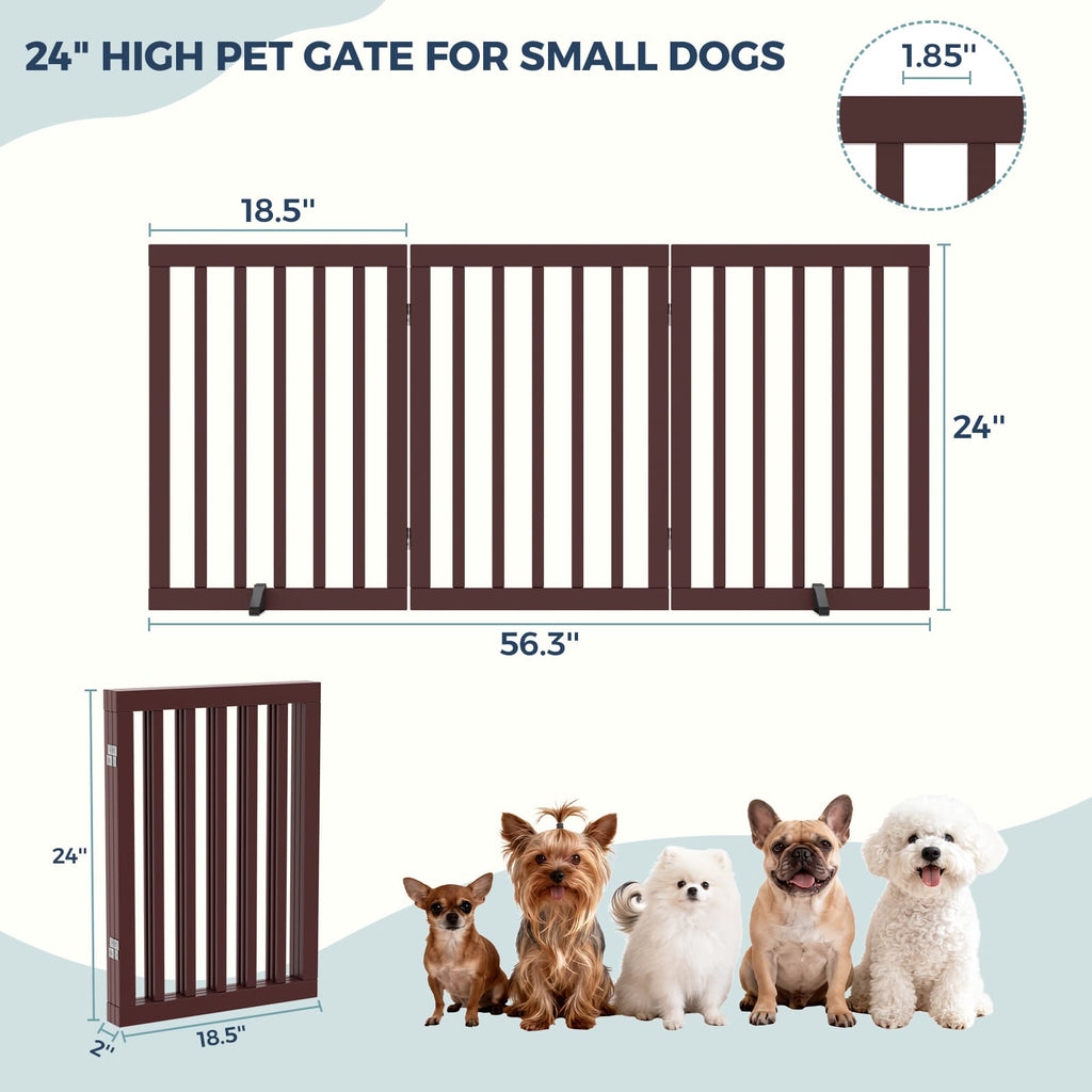 Dog Gate Indoor, Bamboo Freestanding Pet Gate, 24”H