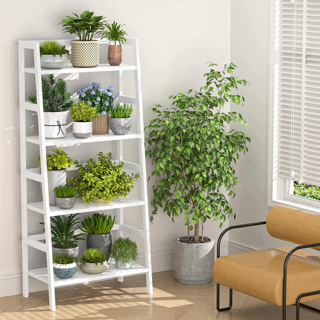 4-Tier Bamboo Ladder Bookshelf Small Bookcase, 49” Tall Open Display Shelves