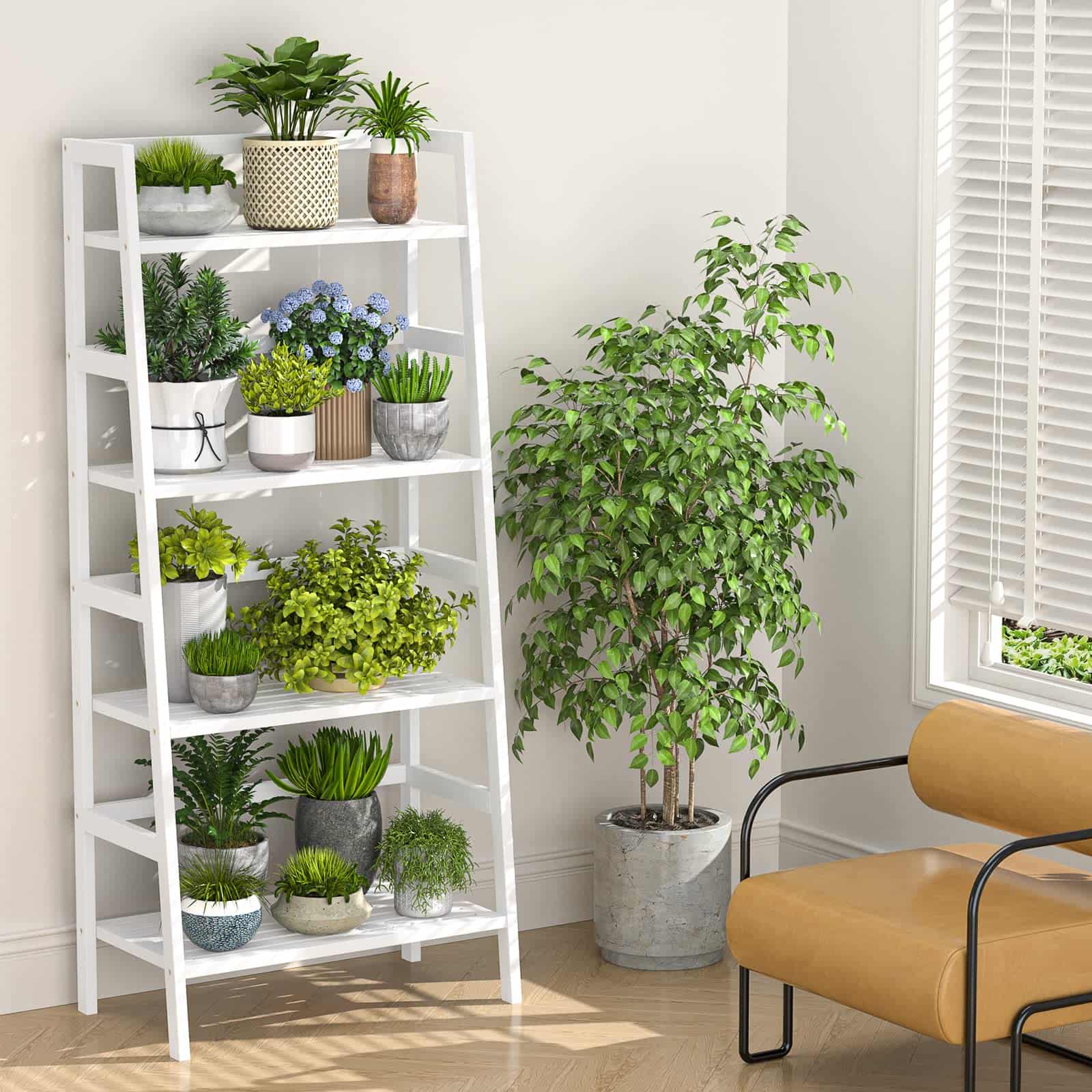 4-Tier Bamboo Ladder Bookshelf Small Bookcase, 49” Tall Open Display Shelves