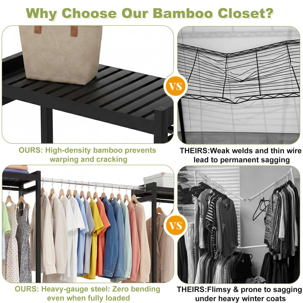 Bamboo Closet System, 71"-91" Expandable Clothing Rack