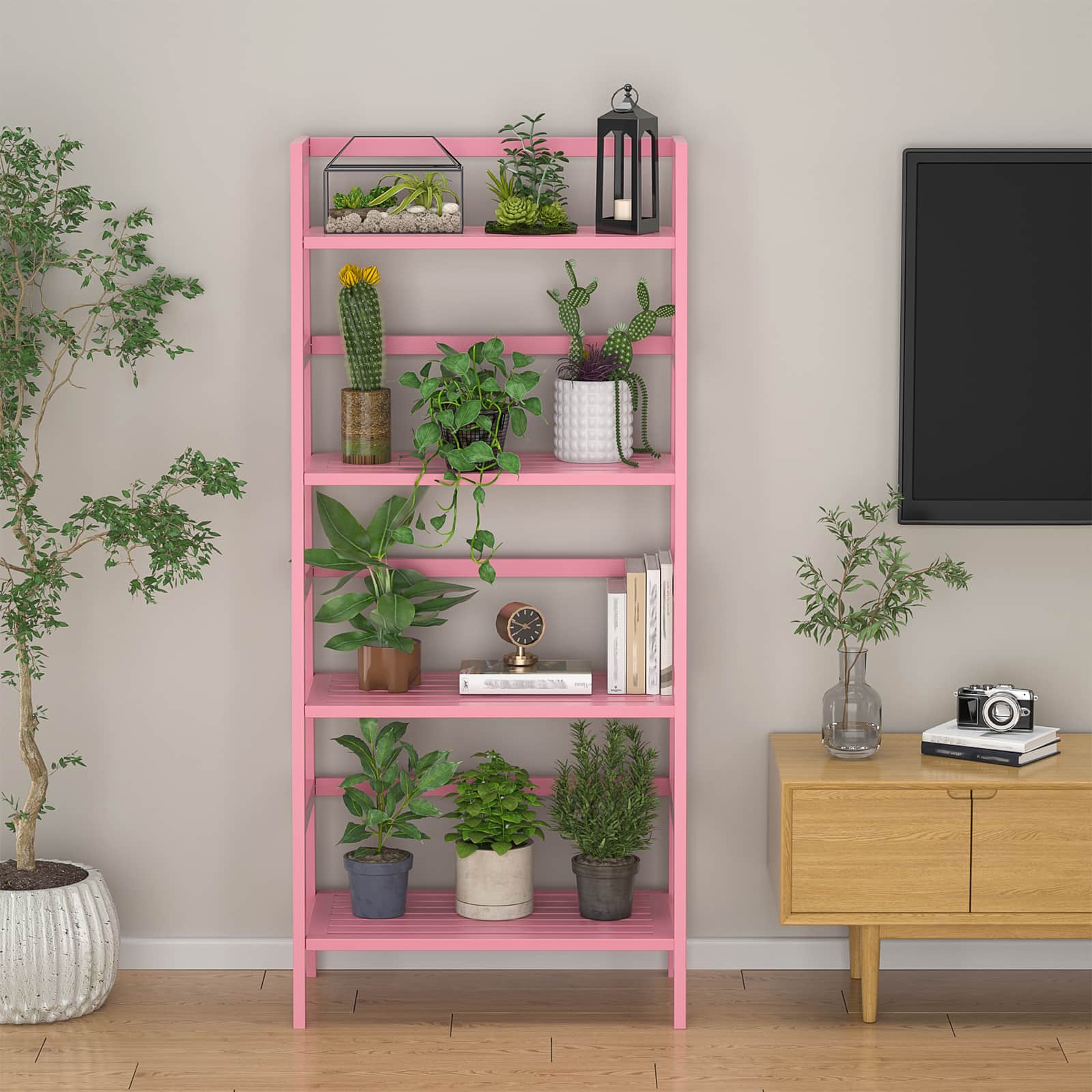 4-Tier Bamboo Ladder Bookshelf Small Bookcase, 49” Tall Open Display Shelves