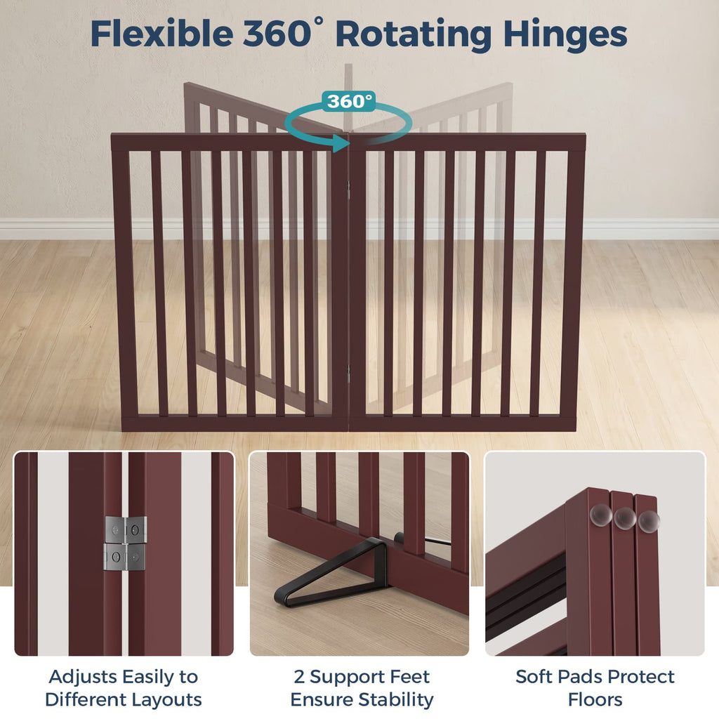 Dog Gate Indoor, Bamboo Freestanding Pet Gate, 24”H