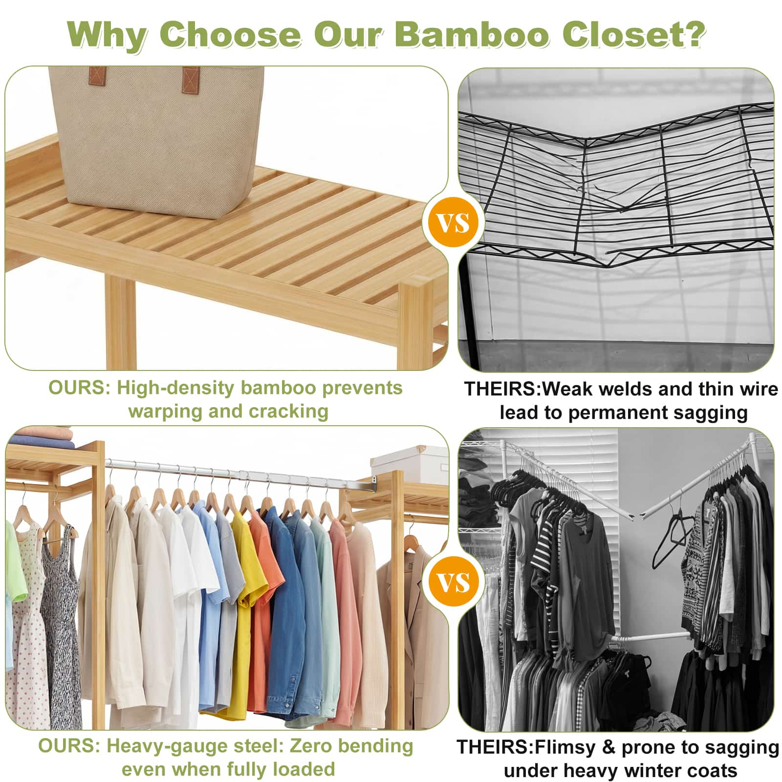 Bamboo Closet System, 71"-91" Expandable Clothing Rack