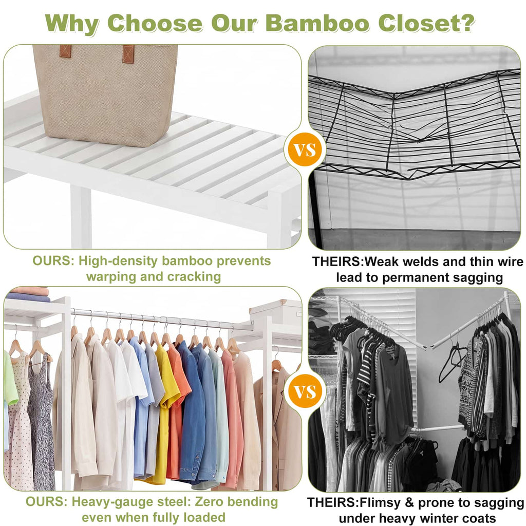 Bamboo Closet System, 71"-91" Expandable Clothing Rack