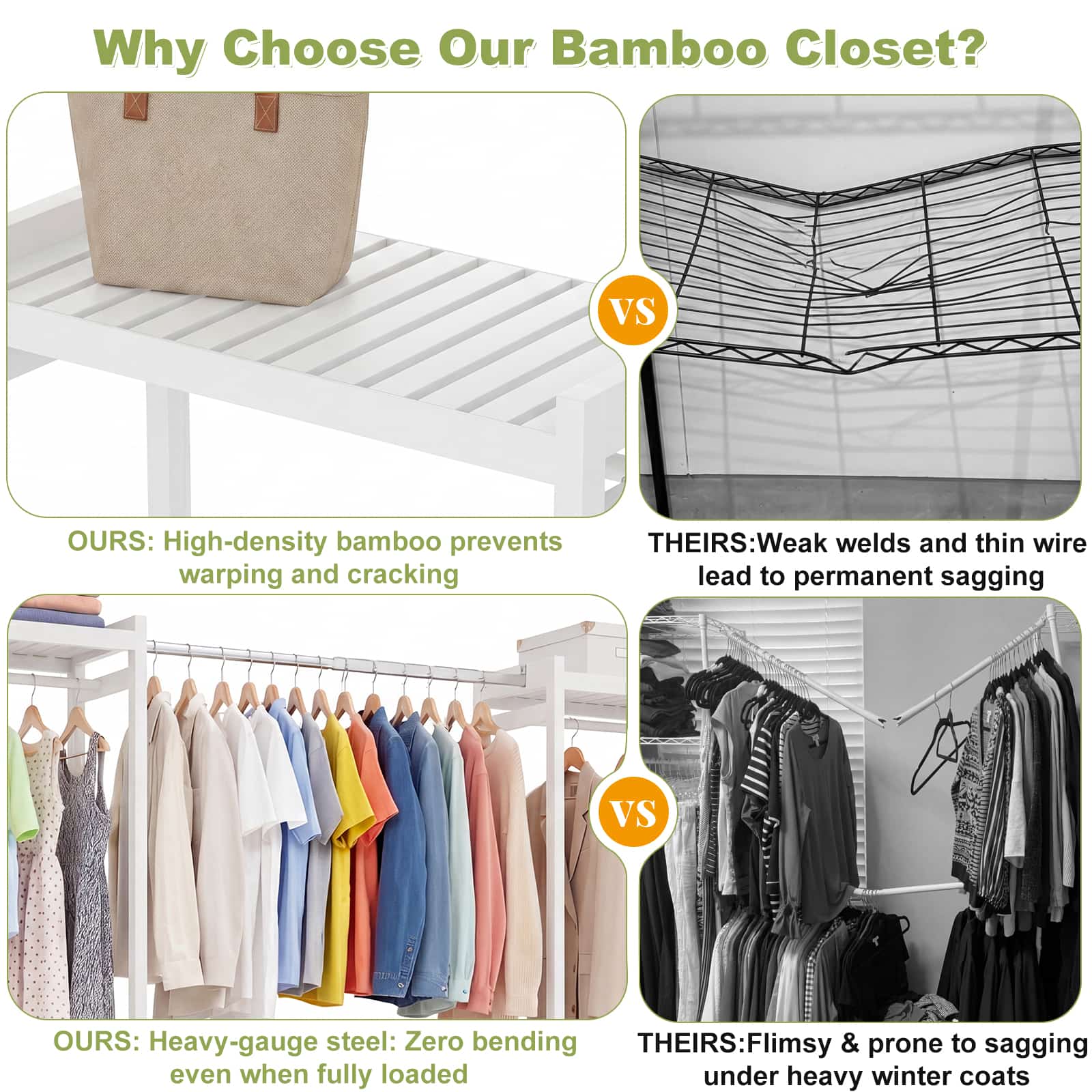 Bamboo Closet System, 71"-91" Expandable Clothing Rack