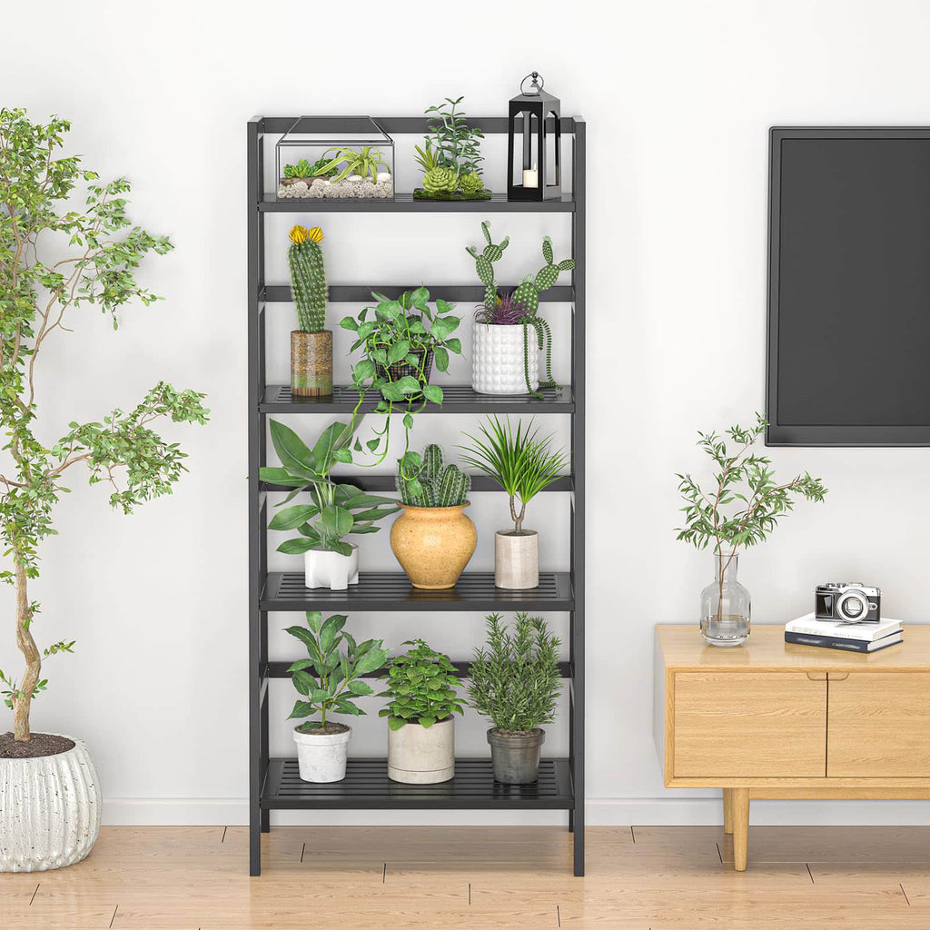 4-Tier Bamboo Ladder Bookshelf Small Bookcase, 49” Tall Open Display Shelves