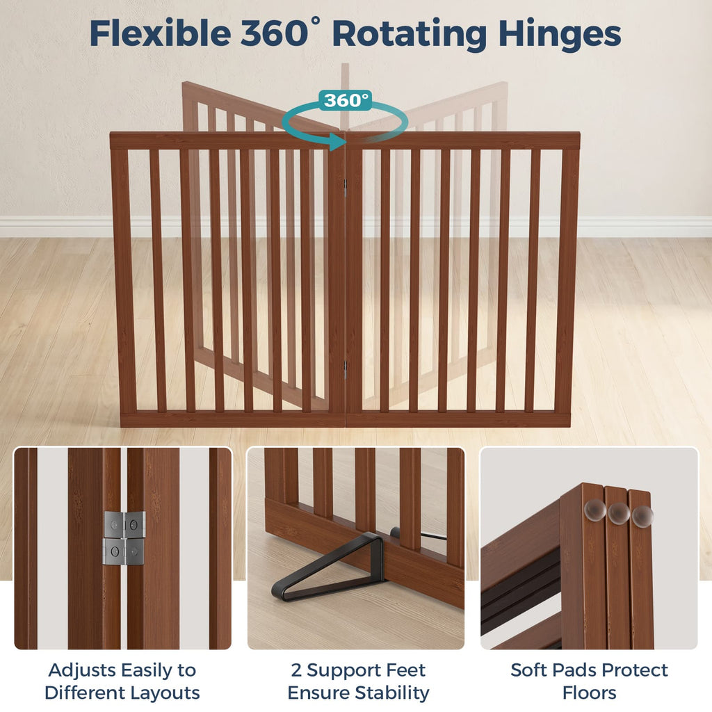 Dog Gate Indoor, Bamboo Freestanding Pet Gate, 24”H
