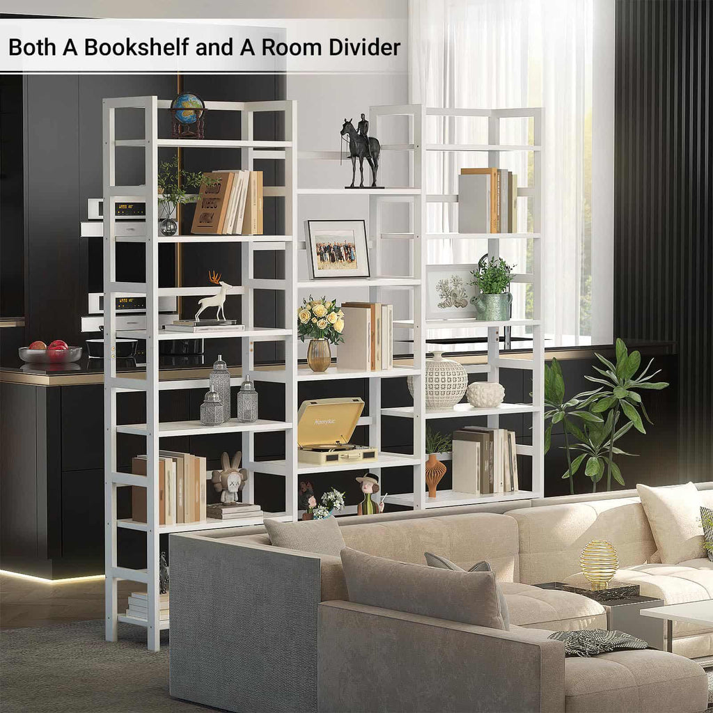 Bamboo Bookshelf, 71” Tall Triple Wide Bookcase with 17 Open Storage Shelves, 6-Tier Etagere with Back Rails, Large Display Shelf for Books, Plants, Home Office, Living Room, Max Load 748LBS