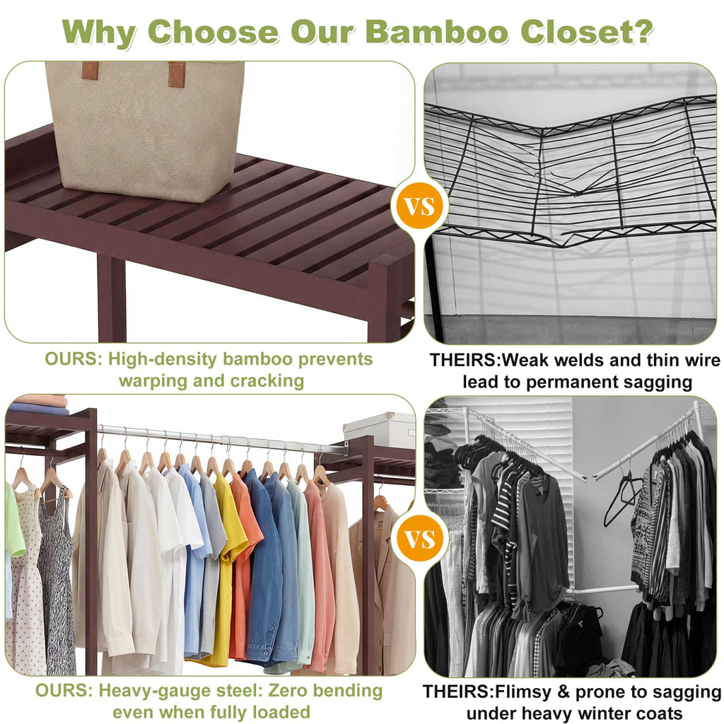 Bamboo Closet System, 71"-91" Expandable Clothing Rack