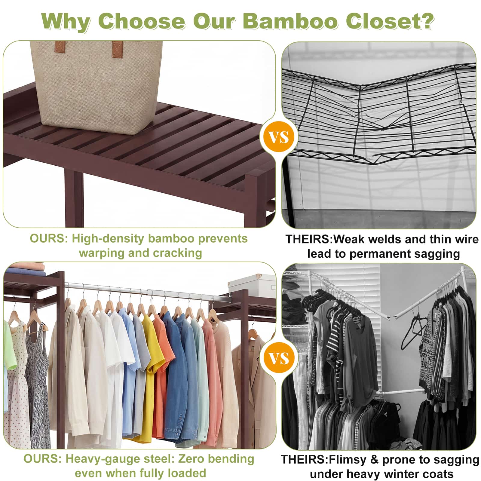 Bamboo Closet System, 71"-91" Expandable Clothing Rack
