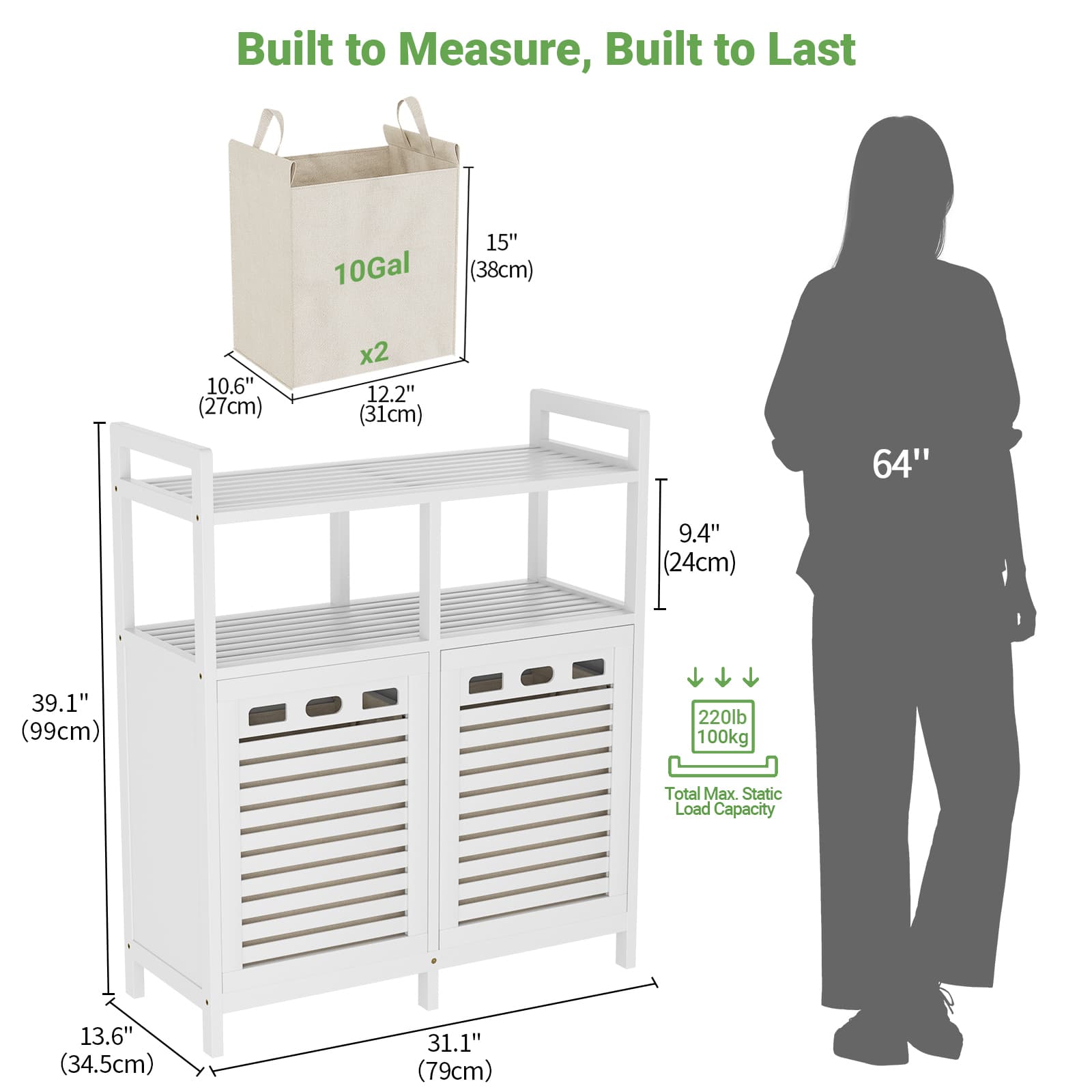 Tilt Out Laundry Hamper Cabinet, Bamboo Double Laundry Hamper