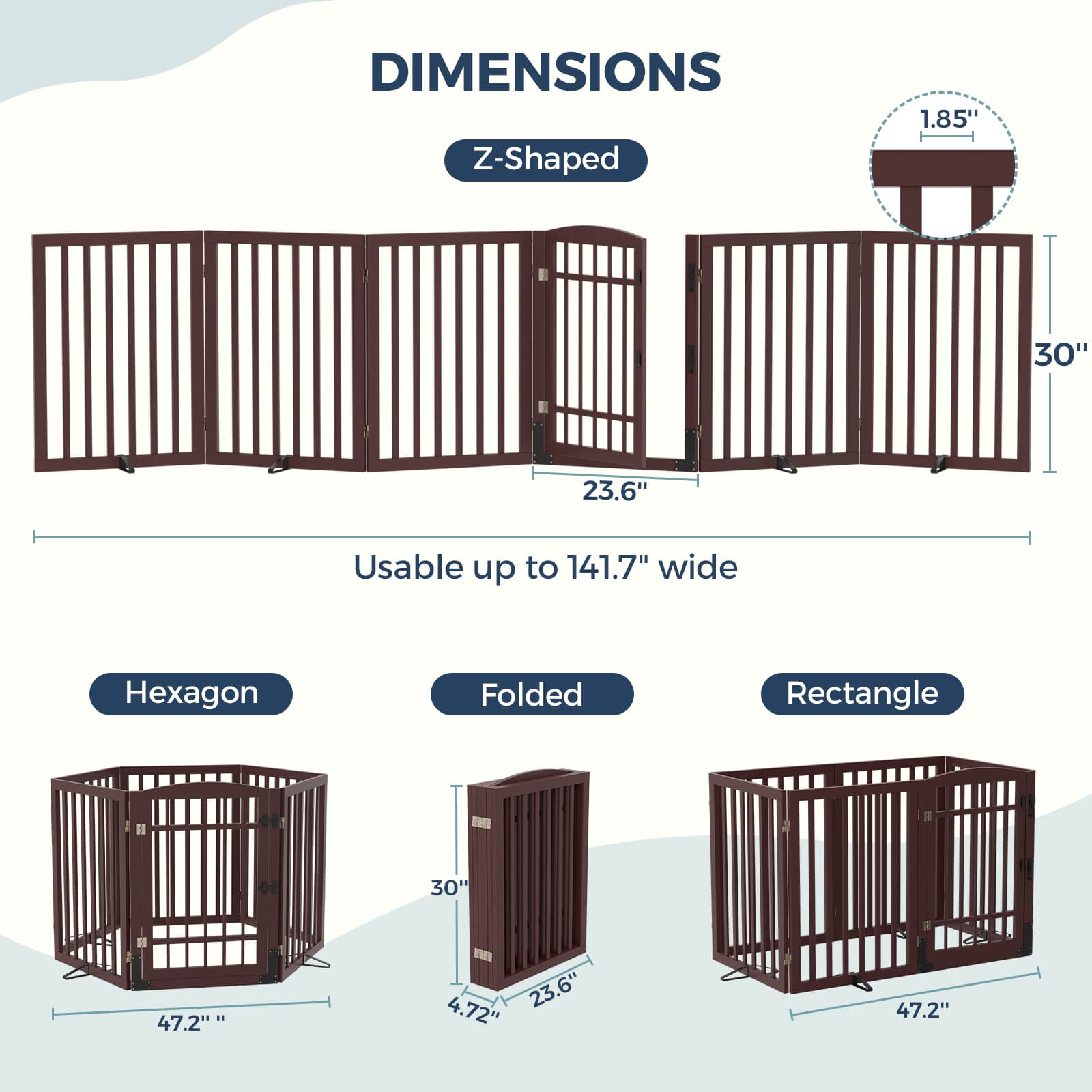 Dog Gate Indoor, 142" W x 30" H Extra Wide Foldable Bamboo Pet Gate with Door, No Assembly Freestanding Dog Fence with 2 Support Feet & 360°Hinges for Doorways Hallways (6 Panels)