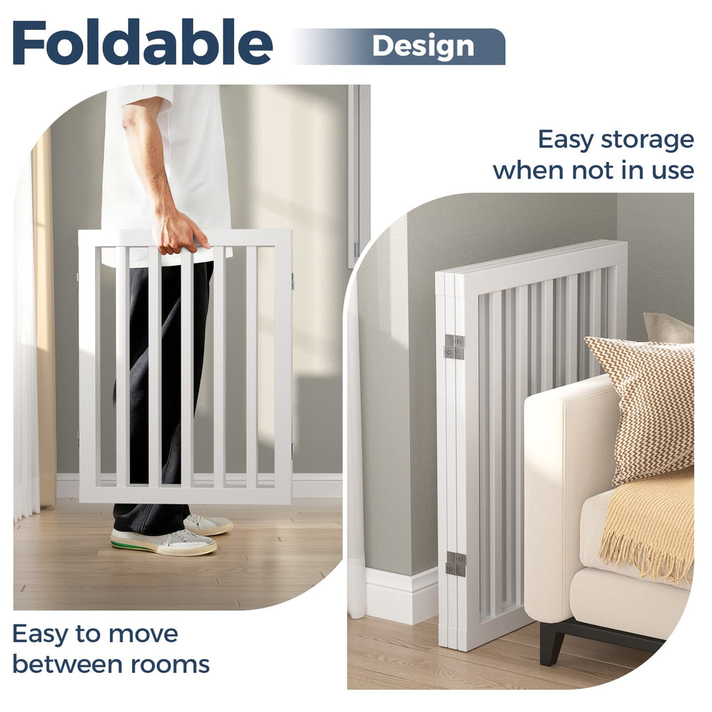 Dog Gate Indoor, Bamboo Freestanding Pet Gate, 24”H