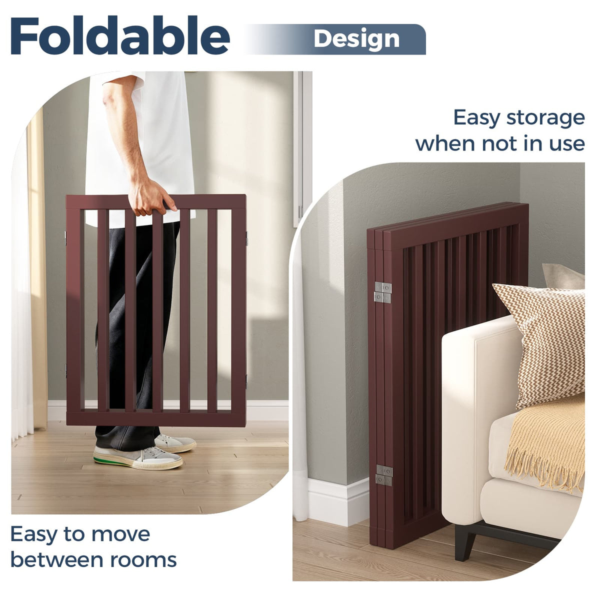 Dog Gate Indoor, Bamboo Freestanding Pet Gate, 24”H