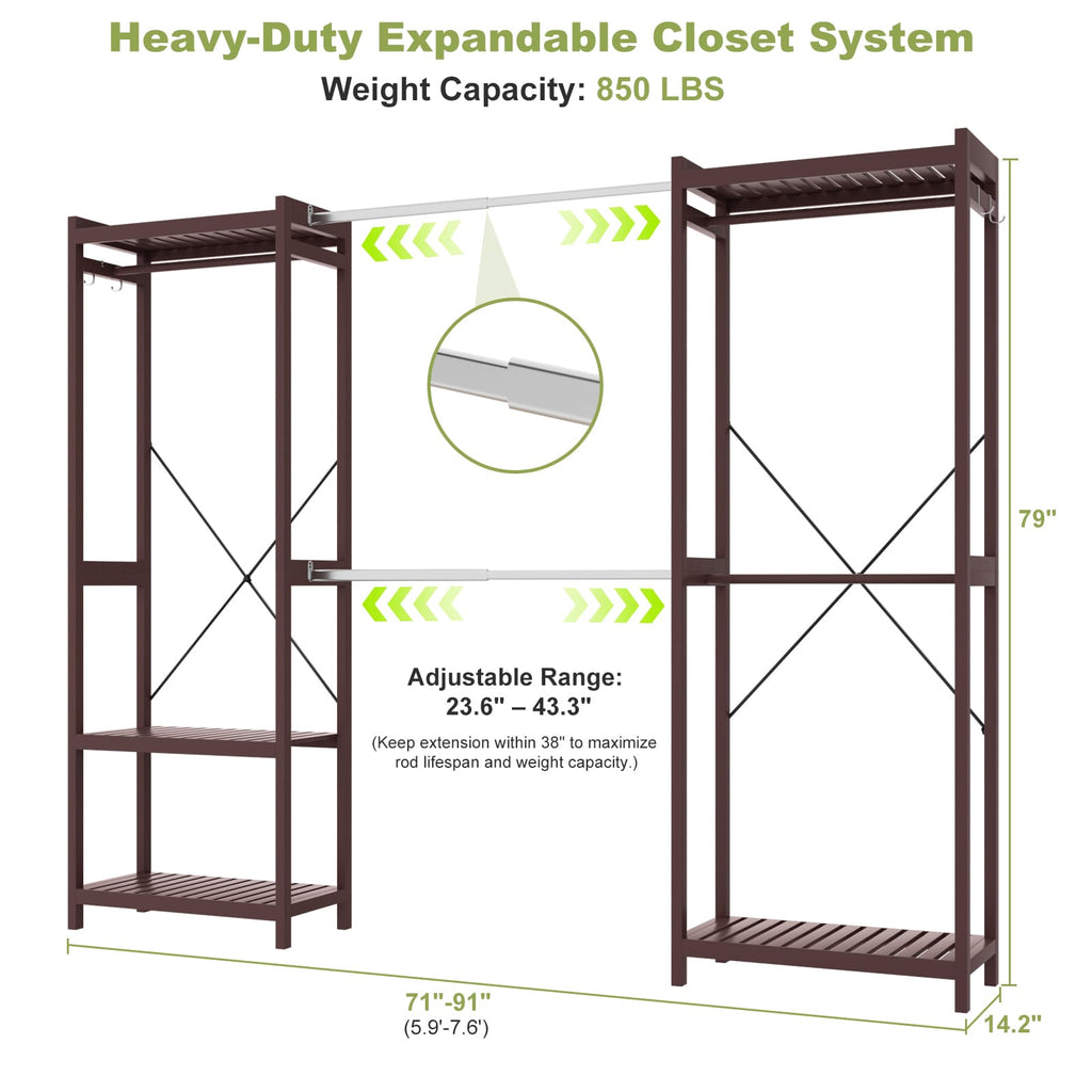 Bamboo Closet System, 71"-91" Expandable Clothing Rack