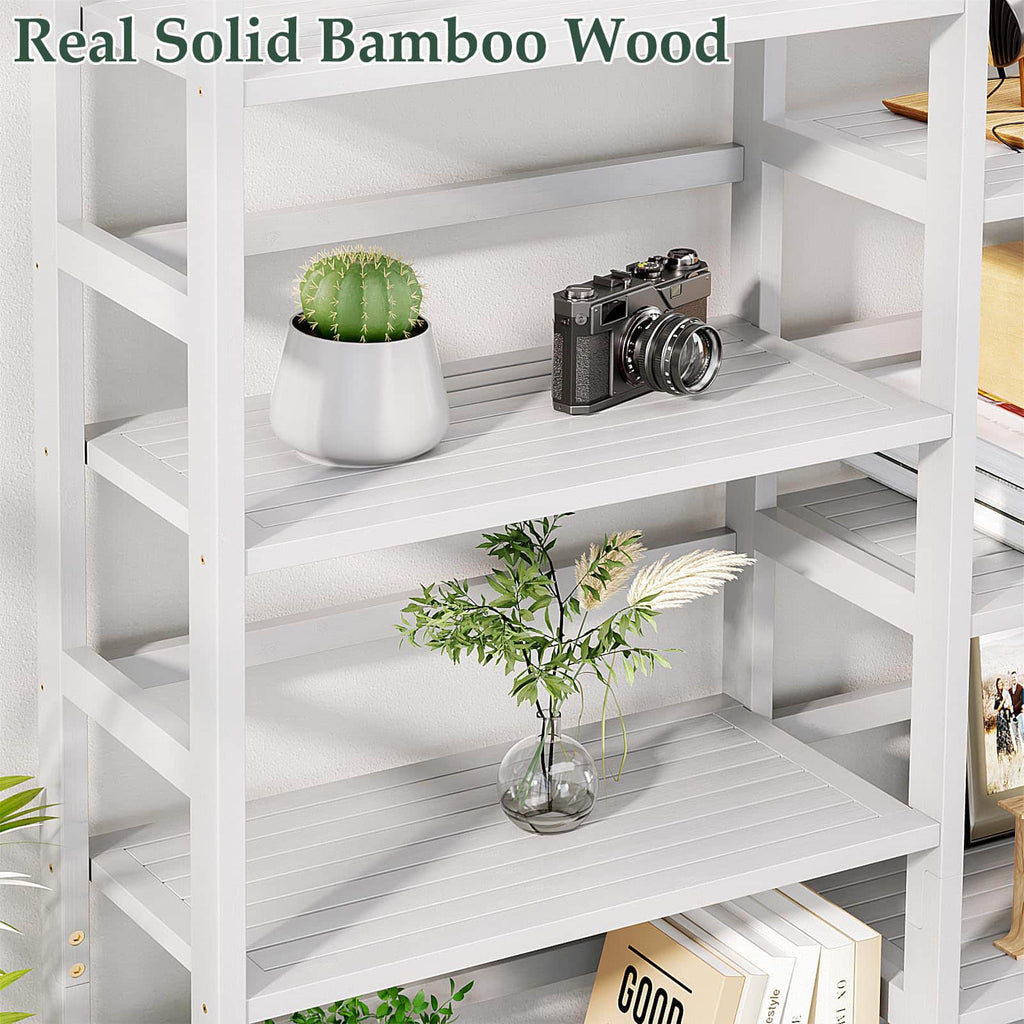 Bamboo Bookshelf, 71” Tall Triple Wide Bookcase with 17 Open Storage Shelves, 6-Tier Etagere with Back Rails, Large Display Shelf for Books, Plants, Home Office, Living Room, Max Load 748LBS