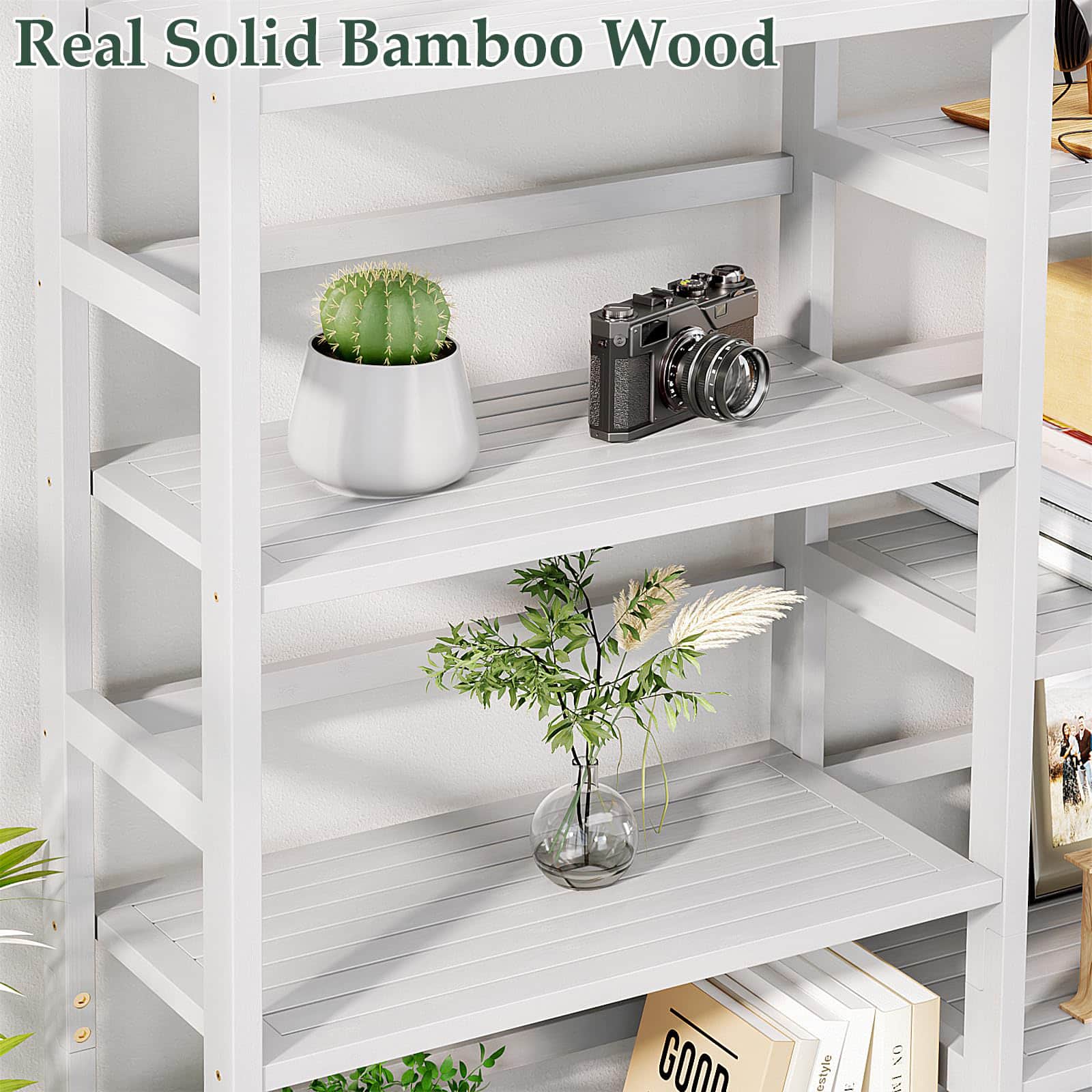 Bamboo Bookshelf, 71” Tall Triple Wide Bookcase with 17 Open Storage Shelves, 6-Tier Etagere with Back Rails, Large Display Shelf for Books, Plants, Home Office, Living Room, Max Load 748LBS