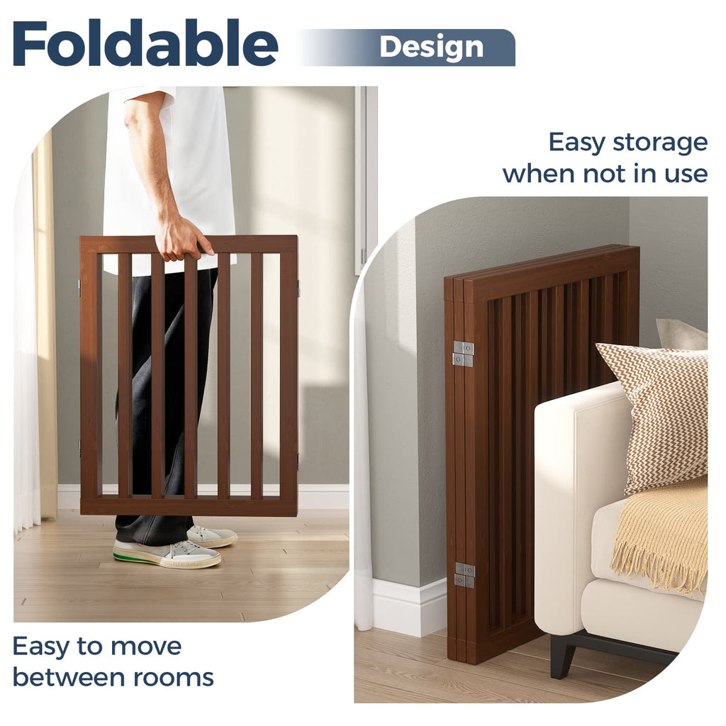 Dog Gate Indoor, Bamboo Freestanding Pet Gate, 24”H